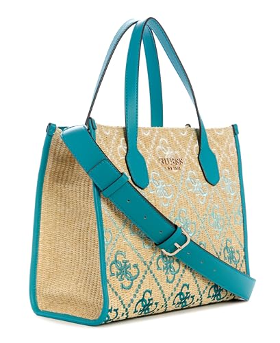 GUESS Teal Logo Self-Design Silvana Tote Bag