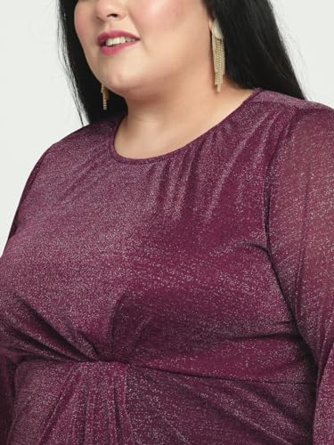 wild U Women Plus Size Cocktail Dress | Shimmery | Wrap | Stretchable | Western Stylish (Wine - 6XL)