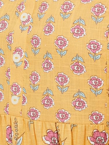 Max Women Floral Print A-line Kurti(Yellow_L)