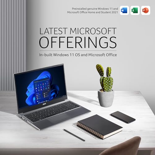 Acer Aspire Lite Intel Core 3-100U Processor, Office 2024 + M365 Basic, 8GB RAM/512GB SSD, 15.6"/39.62 cm, FHD IPS Display,Win 11 Home, Steel Grey, 1.59Kg, AL15-53, Thin and Light Laptop