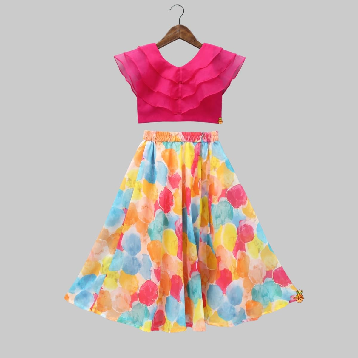 Helene Girl's Georgette Full Stitched Readymade Lehenga Choli | Printed Traditional Dress | Ethnic Wear for Girls (3-4 Years, Pink)