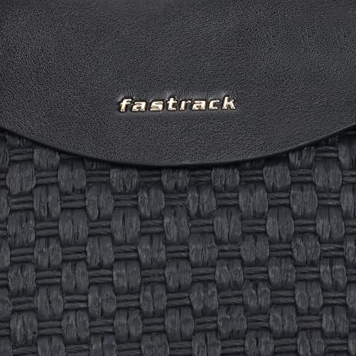 Fastrack Noir Gridelle Satchel Handbag for Women | Premium Faux Leather Weave Design | Black Structured Satchel with Zipper Closure | Dual Compartment with Organizer Pockets