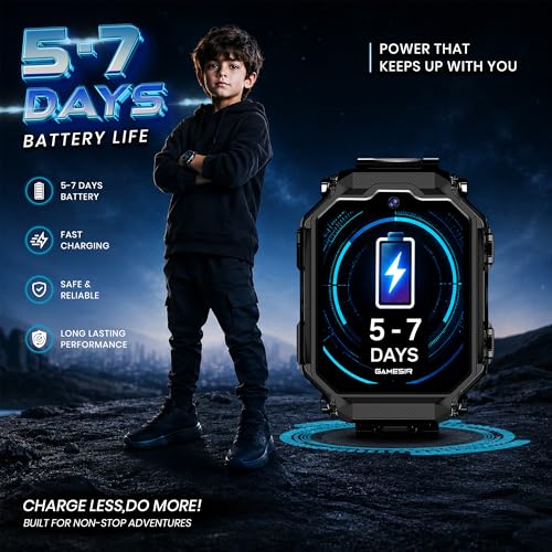 GameSir Kids Smart Watch with Dual Camara, 360° Rotating Design, HD Display, Video Calling, Chat, Rechargeable Battery & Adjustable Strap, Transparent Body for Boys & Girls - (Black)
