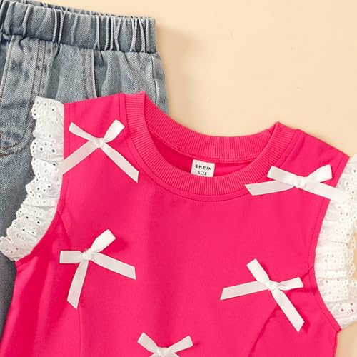 Hoscotch Girls Embellished Pink Sleeveless Jeans Set For Ages (6-7 Years)