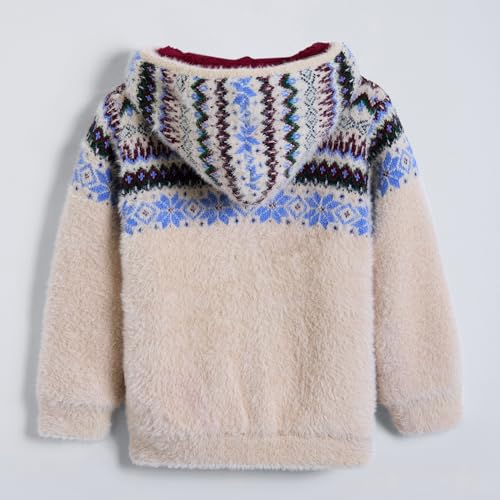 Hopscotch Girls Full Sleeves Beige Hooded Soft Textured Jacket For Ages(18-24 Months)