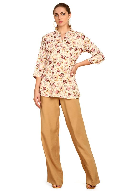 Soch Womens Multicolor Floral Printed Mandarin Collar Rayon Tunic