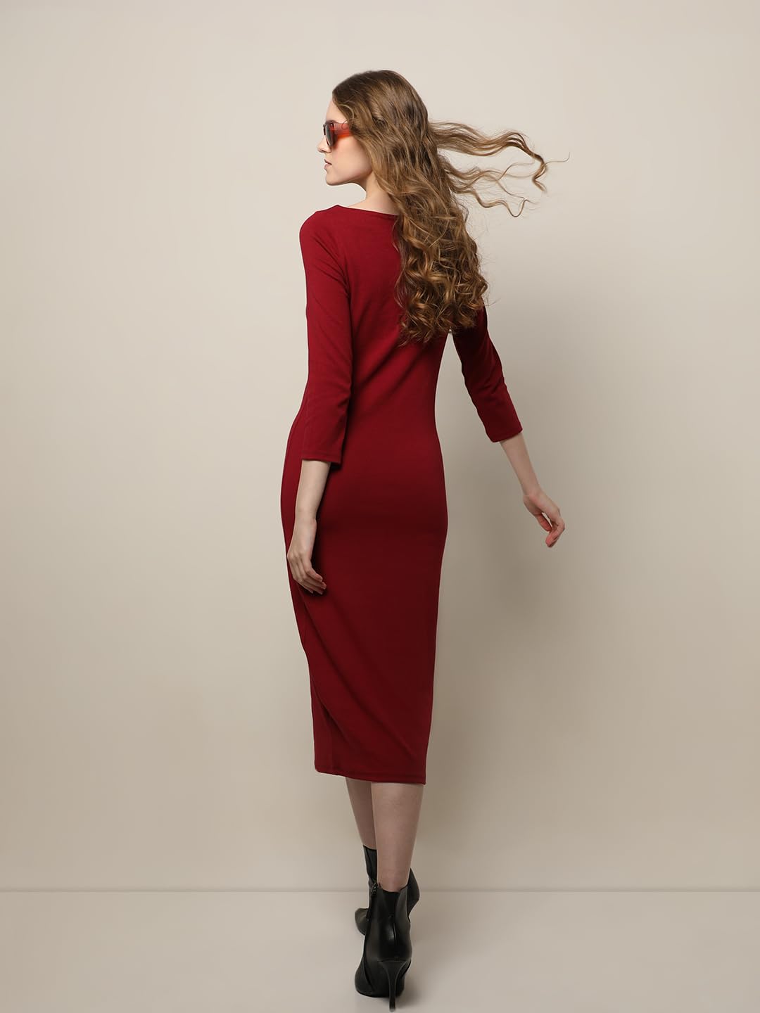 VERO MODA Women's Cotton Bodycon Midi Dress (9007044-Rumba Red_Rumba