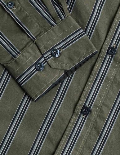Arrow Sports Men's Striped Slim Fit Shirt (ASAJSH1451_Olive