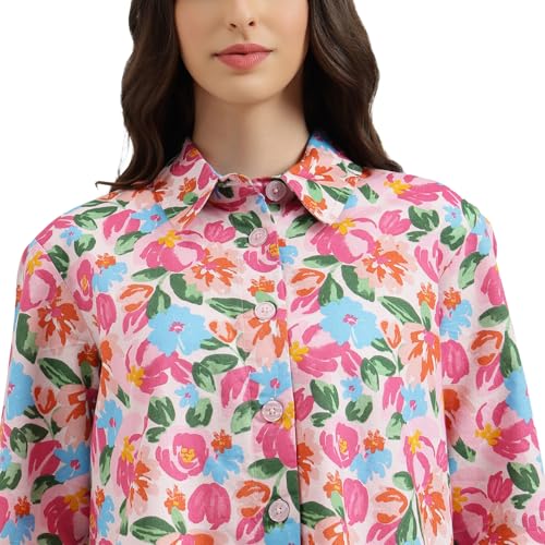 United Colors of Benetton Regular Fit Regular Collar Floral Shirt (Size: L) - 26P5WVNTP324I903 Pink