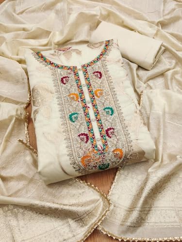 Leeli Peeri Designer Women's Chanderi Jacquard Embroidery Unstitched Salwar Suit Dress Material