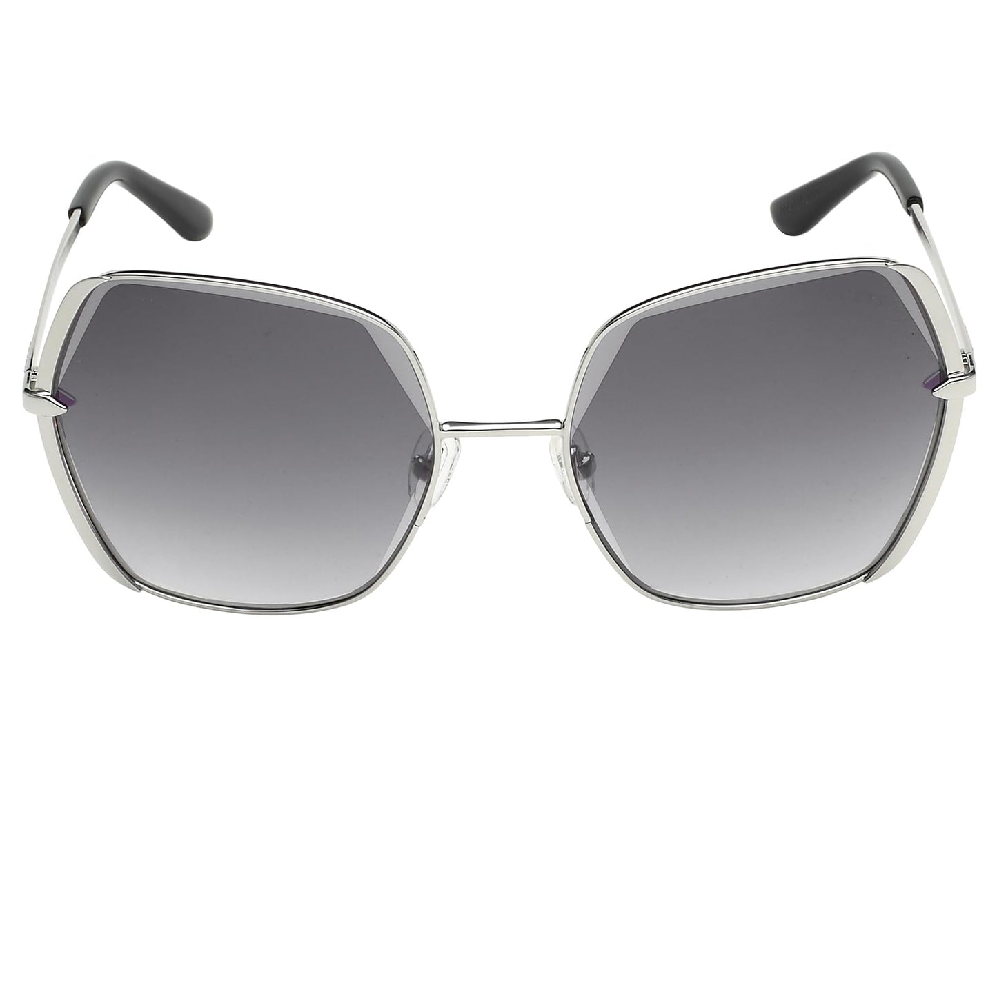 GUESS Women's Non-Polarized Hexagonal Sunglasses, Shiny Light Nickel Tin, 60, Grey, Large