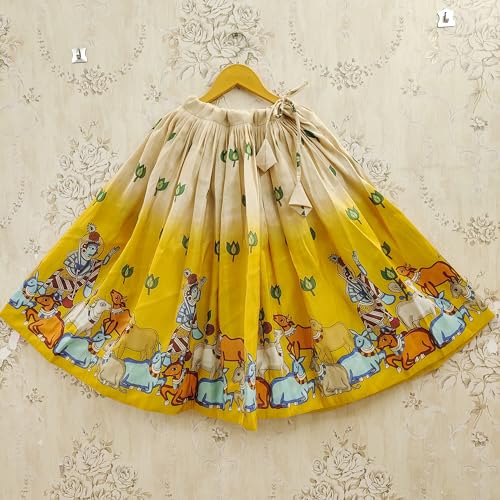Tejam Girls Printed Lehenga Choli Set with Dupatta - Ethnic Wear Wedding Outfits Suitable For Girls 2 To 8 Years (Yellow, 3-4 Year)