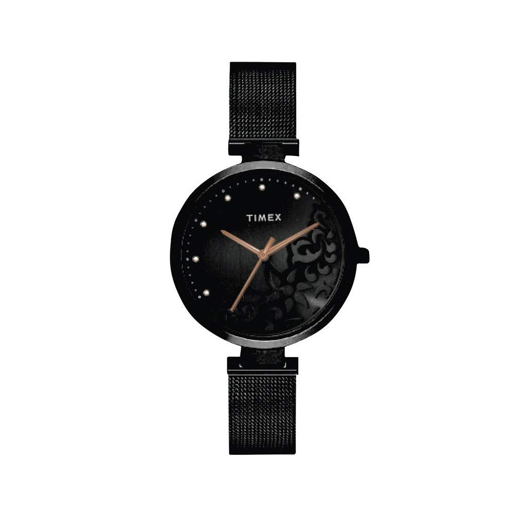 TIMEX Analog Watch for Women with Grey Round Dial & Black Stainless Steel Bracelet Band Water Resistant Women's Wrist Watches - TW000X221