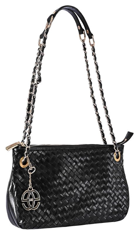 eske Fritzi Genuine Leather Shoulder Bag (Black Hand-Stitched)