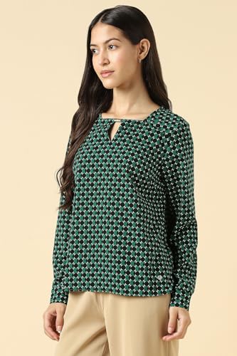 Women Green Print Formal Top