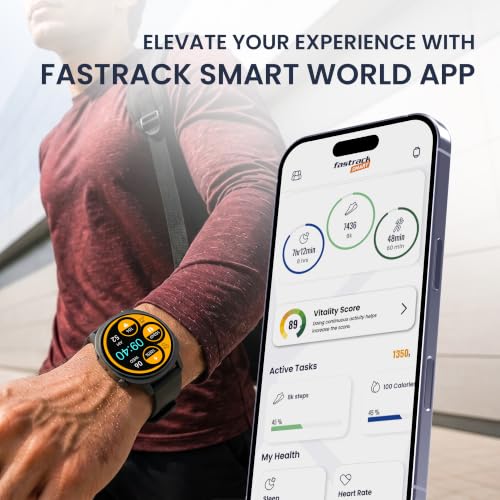Fastrack Revoltt FR3 Pro Smartwatch with 1.43” AMOLED Display,Dynamic 60Hz Refresh,Nitrofast Charging, HRM, SpO2, Sleep,Multiple Menu Style,Functional Crown,IP68, BT Calling,24/7 Health Suite - Black