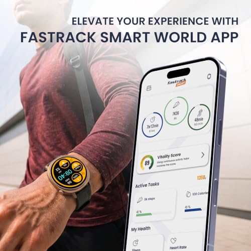 Fastrack Revoltt FR3 Pro Smartwatch with 1.43” AMOLED Display,Dynamic 60Hz Refresh,Nitrofast Charging, HRM, SpO2, Sleep,Multiple Menu Style,Functional Crown,IP68, BT Calling,24/7 Health Suite - Black