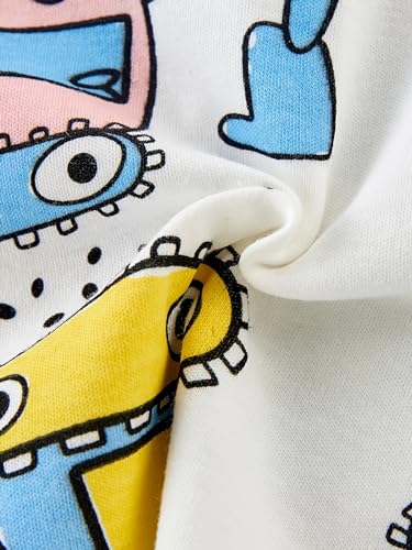 Bold N Elegant Full Sleeve Cartoon Print Cotton T-Shirt & Pajama Pajama Clothing Set for Infant Toddler Baby Boy Girl Kids (0-6 Months, White)