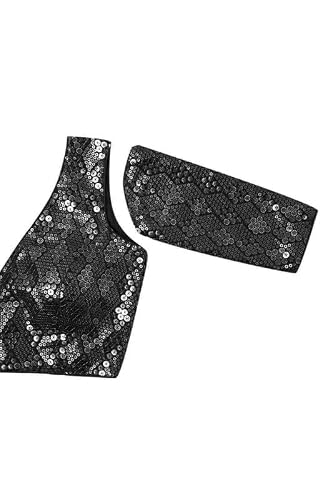 Soch Womens Black Sequinned Embellished Georgette Padded Blouse