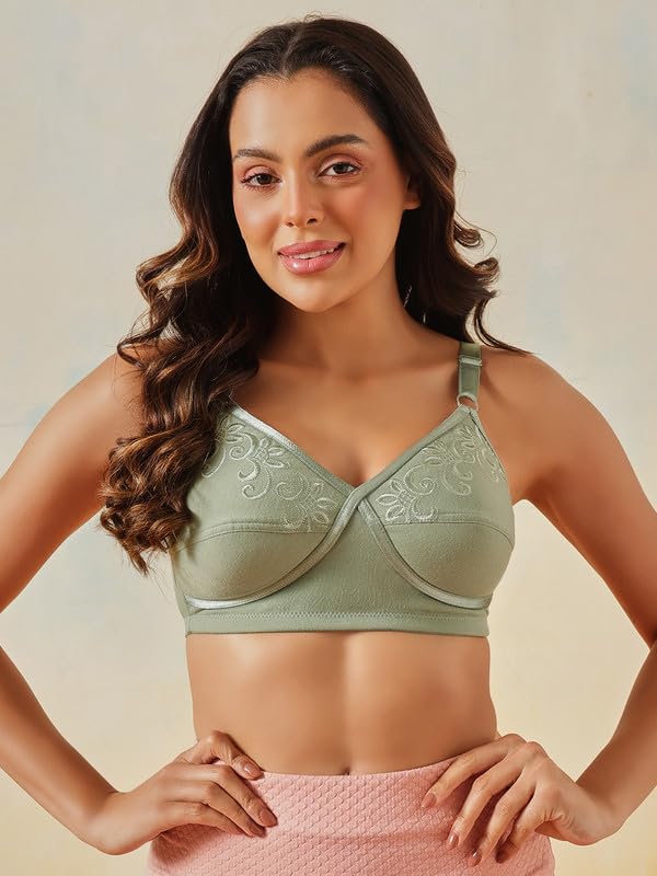 Clovia Women's Cotton Non-Padded Non-Wired Full Coverage Bra (BR2423P11_32B_Green)