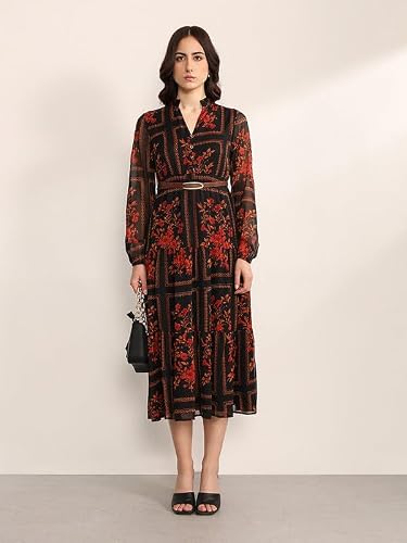 Kazo Winter Garden Maxi Dress with Belt (Rust XS)