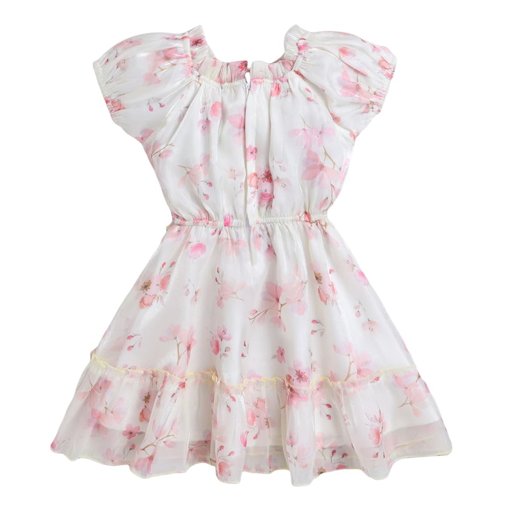 Hopscotch Girls Polyester Floral Print Casual Dress in Off-White Color For Ages 9-10 Years (TMW-4440342)