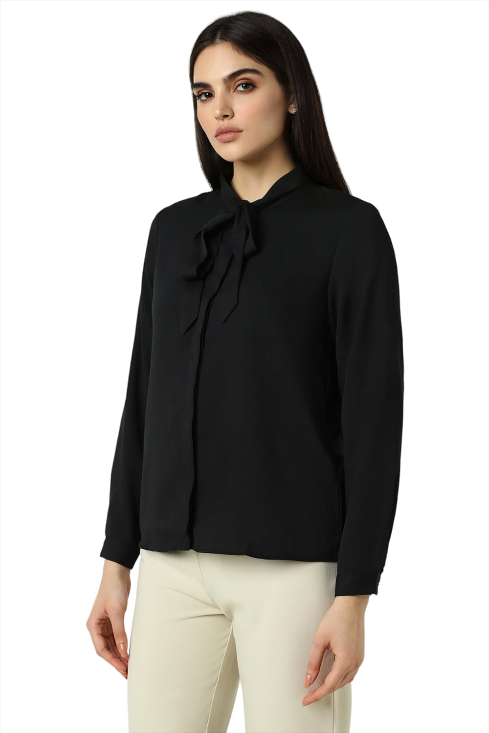Van Heusen Women's Polyester Regular Fit Shirt (VWSFFRGFV85167_Black, Large