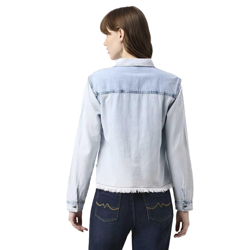 Pepe Jeans Solid Regular Neck Cotton Women's Casual Wear Shirt (Blue,Medium)