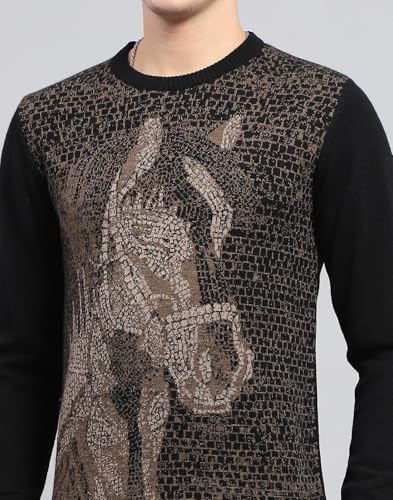 Monte Carlo Mens Black Self Design Round Neck Full Sleeve Pullover - 1243242RN-1-42