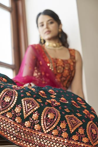 Prasheem Fashion Women's Georgette Embroidered Semi-Stitched Lehenga Choli with Dupatta Traditional, Wedding, Ethnic Wear Lehenga for Women and Girls
