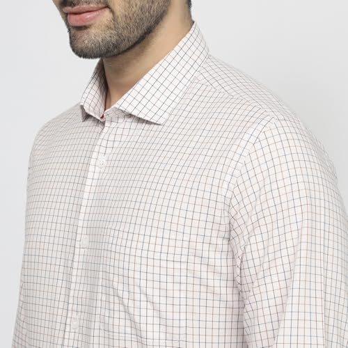 Raymond Men Regular Fit Checks Pattern Pure Cotton Semicutaway Collar Full Sleeve Apple Cut Casual Shirt Light Brown