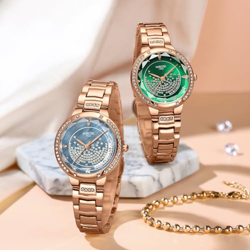 NIBOSI Watches for Woman Analog Quartz Rose Gold Stainless Steel Band Fashion Luxury Ladies Wrist Watch Diamond Stylish Elegant Watches Waterproof