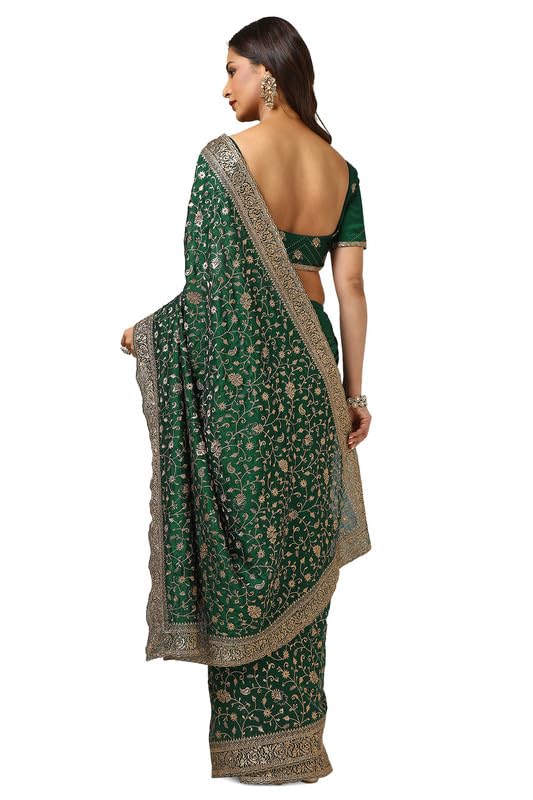 Soch Womens Green Tussar Embroidered Saree With Stone Work