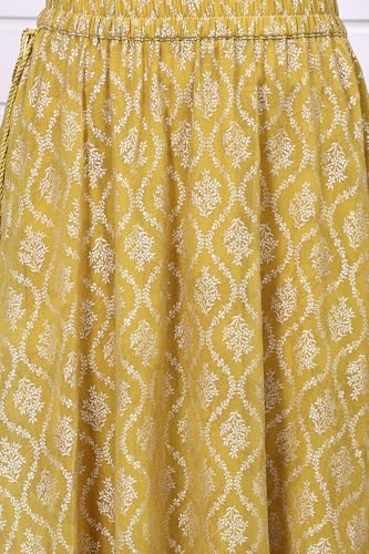Aurelia Women's Lime Green Digital Printed Beads Straight Crop Top, Flared Skirt and Dupatta Set (Size: XS)-AS16171-509919