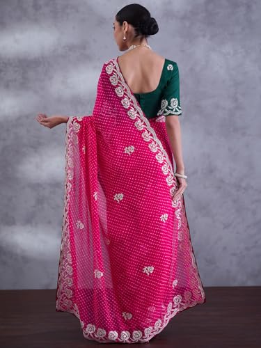 SAREE MALL Women's Pink Georgette Bandhani Printed Saree With Unstitched Blouse (DHNIYA901M7_DC)