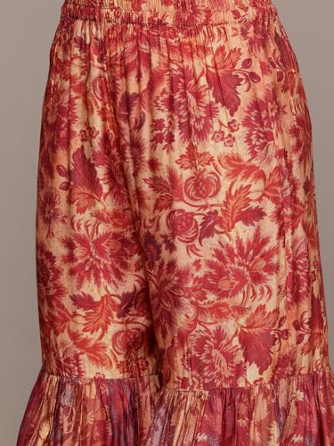 Aarke Ritu Kumar Rust Lavish Loom 3/4 Sleeve Kurta With Sharara And Dupatta