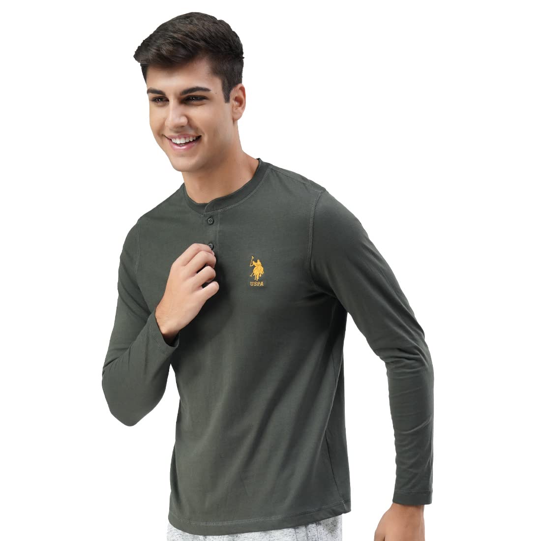 U.S. POLO ASSN. Men Comfort Fit Heathered Cotton I655 Regular Fit T-Shirt - Pack of 1 (Olive L)
