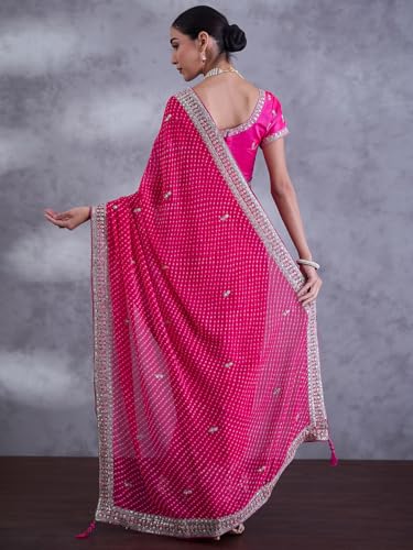 SAREE MALL Women's Pink Georgette Bandhani Printed Saree With Unstitched Blouse (DHNIYA801C8_DC)