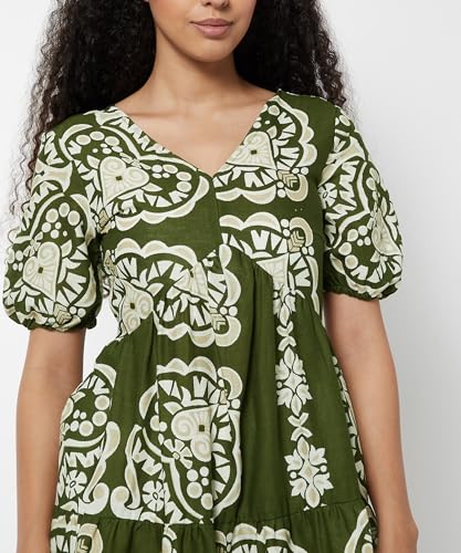 Max Women Printed Tiered Dress(Green_S)