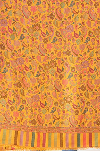 Exotic India Kani Jamawar Stole with Woven Flowers and Paiselys in Multi-Color Thread - Silk Modal - Color Golden Orange