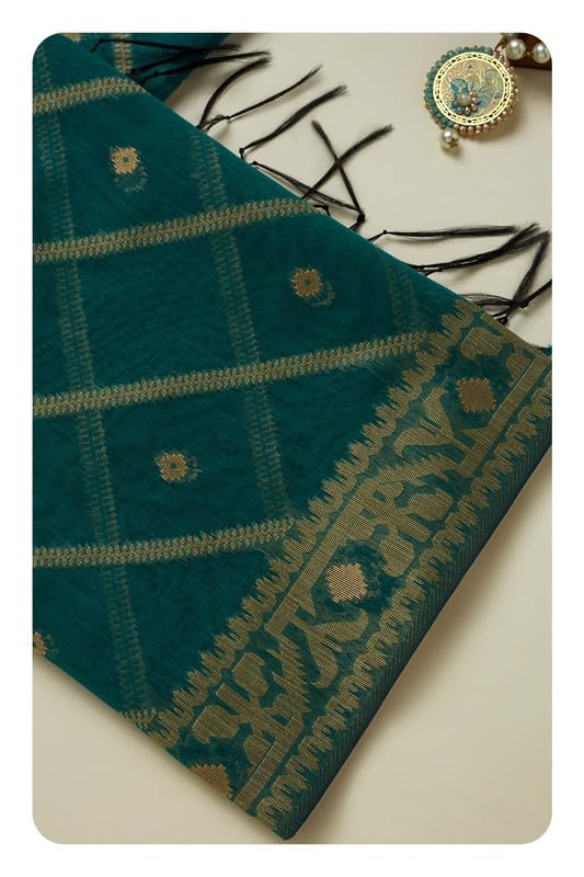 Soch Womens Turquoise Blue Polyester Jamdani Dupatta