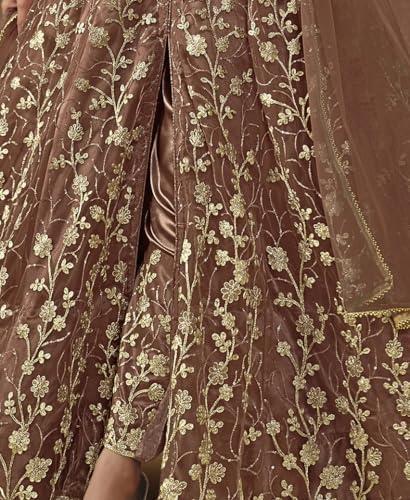 RUDRAPRAYAG Net And Santoon Embroidered Semi Stitched Anarkali Gown For Women