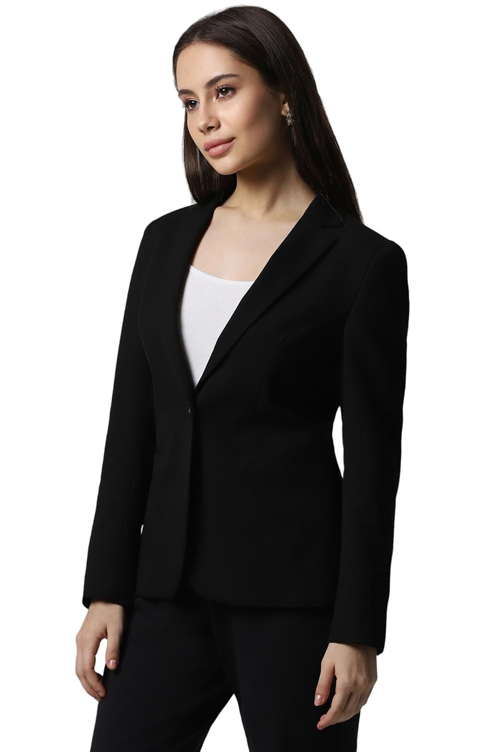 Van Heusen Women's Blazer (VWBZCRGBO23365_Black, Single Breasted