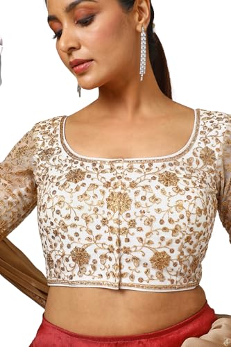 Soch Womens Cream Net Embroidered Blouse with Sequins
