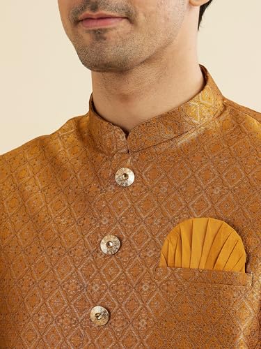 Manyavar Men's Brocade Regal Embroidered Kurta Jacket Set (Mustard,XL)