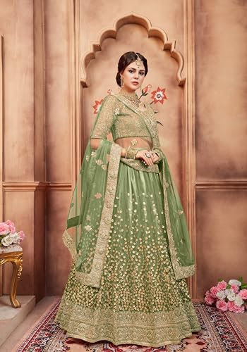 AG Clothing Women's Net Semi Stitched Lehenga Choli With Dupatta | Dori And Sequin Embroidery Pattern | Traditional, Wedding, Ethnic Wear Lehenga (AD-EUPHORIAO1-VOL4-3606-Green)