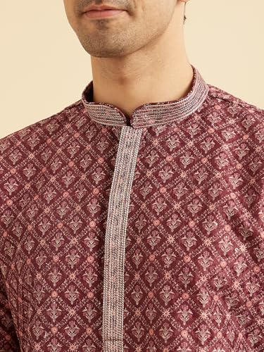 Manyavar Men's Art Silk Printed Kurta Pyjama Set (Rust,XXL)