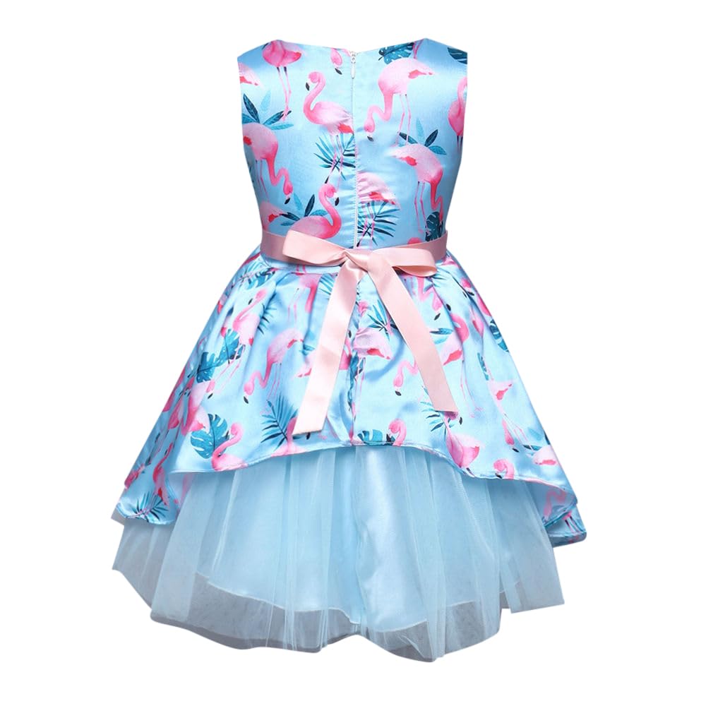 Hopscotch Girls Polyester Sleeveless Bird Print Fit And Flare Maxi Party Dress In Blue Color For Ages 3-4 Years (SRS-2302275)