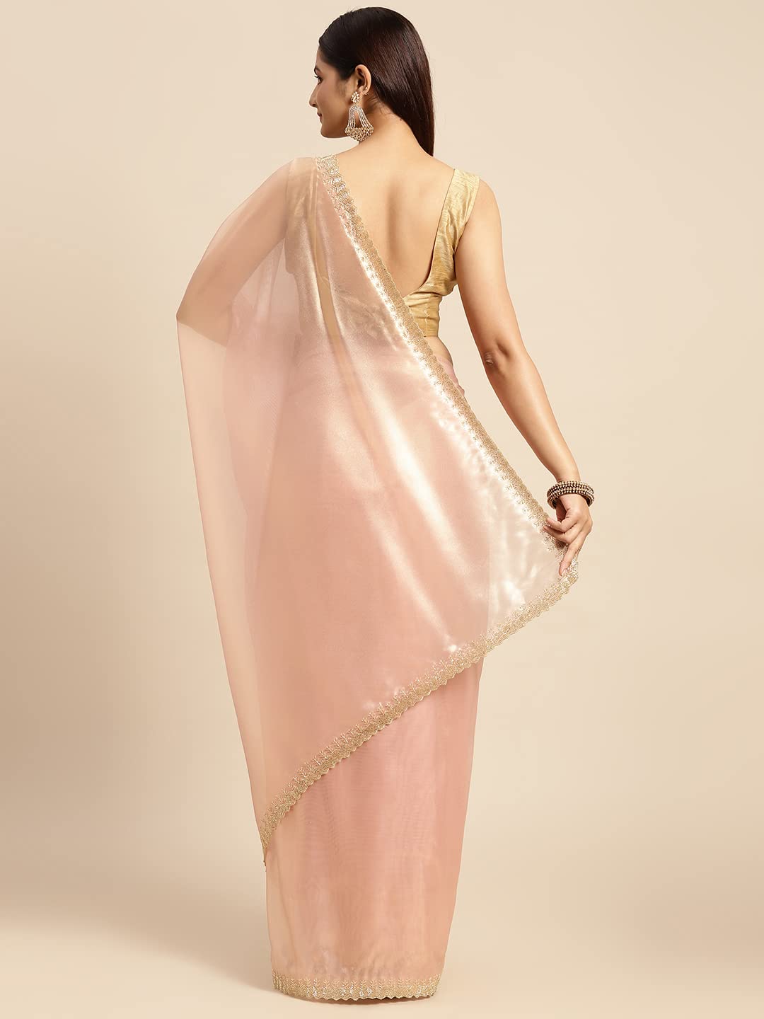 MOHEY Saree, Pink Organza Weaved Saree for Womens, Sari for Wedding, Party, Anniversary (Pink)
