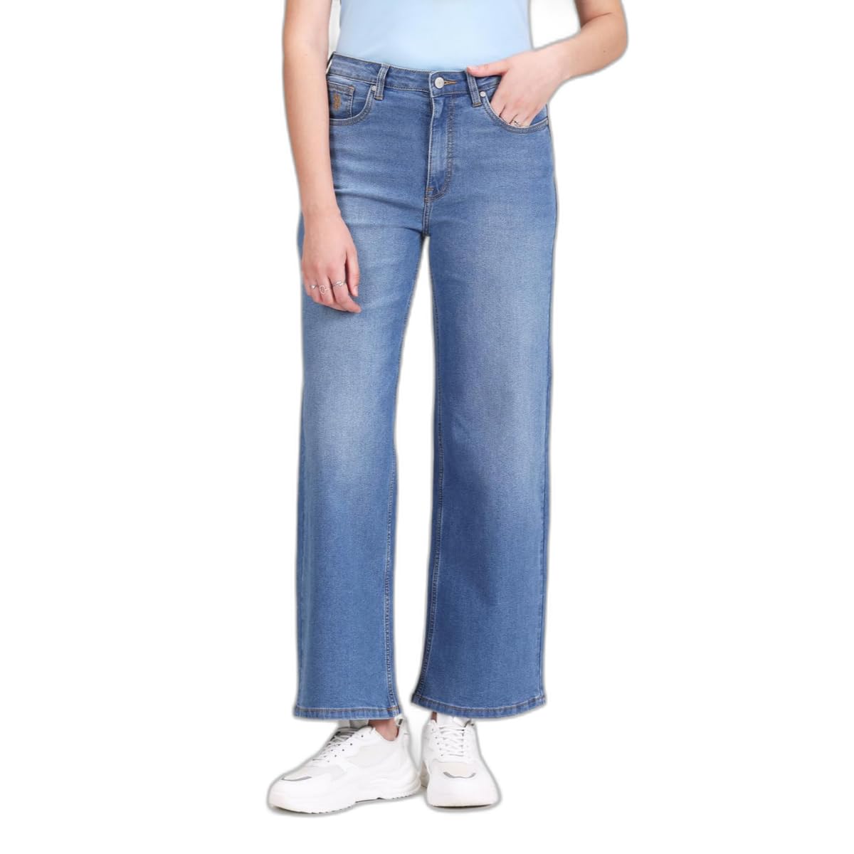 U.S. POLO ASSN. Women's High Rise Wide Leg Jeans (UWSS23JN007_Blue_30)